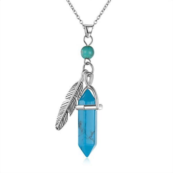 Necklace - Howlite - Feather - Bead - Turquoise
