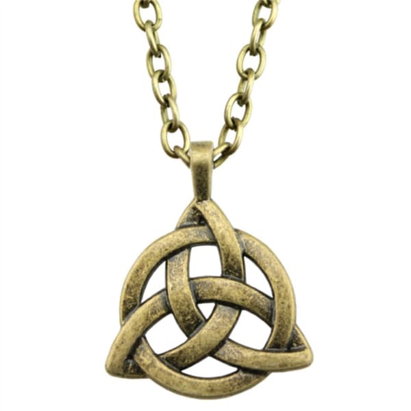 Necklace - Triquetra - Celtic - Long Chain - Bronze