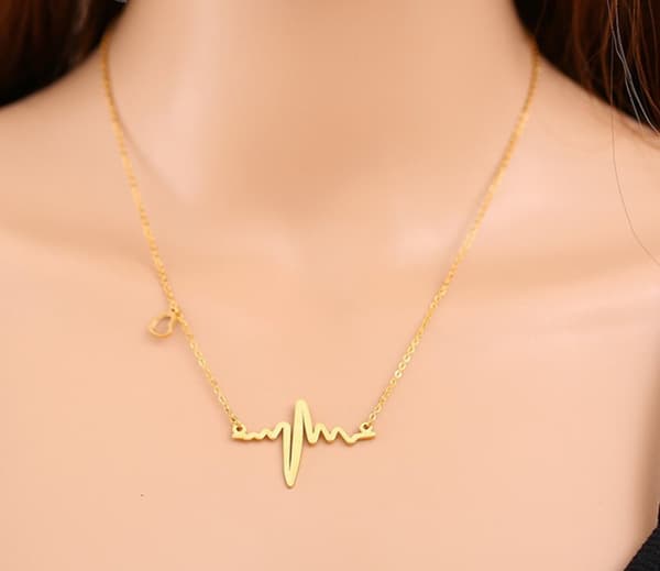 Necklace - EKG - Heartbeat - Heart - Gold