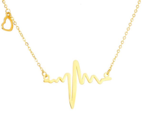 Necklace - EKG - Heartbeat - Heart - Gold