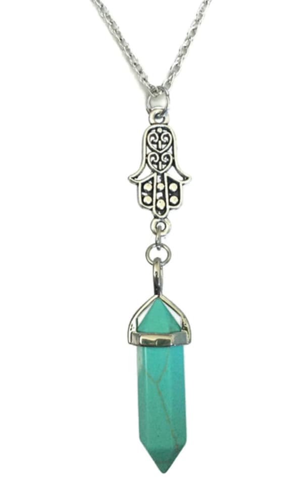 Halsband Hamsa Fatimas  Hand Judisk Symbol Turkos