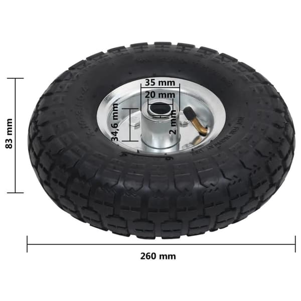 vidaXL sækkevognshjul 2 stk gummi 4.10/3.50-4 (260 x 83)