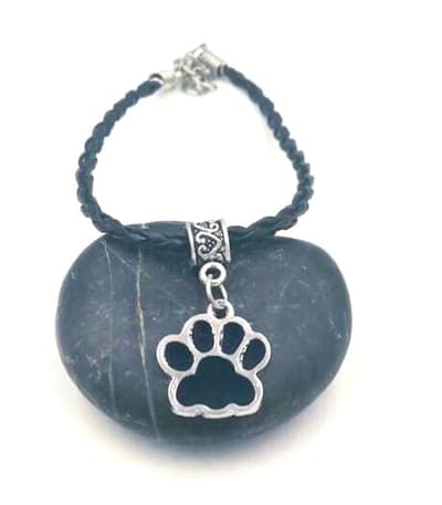 Necklace - Paw - Black - Braided