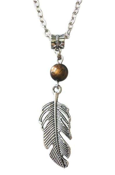 Necklace - Feather - Tiger eye - Long Chain