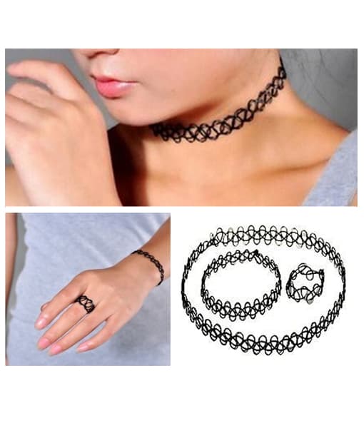 Trendy stretch choker set ring, armbånd og halskjede