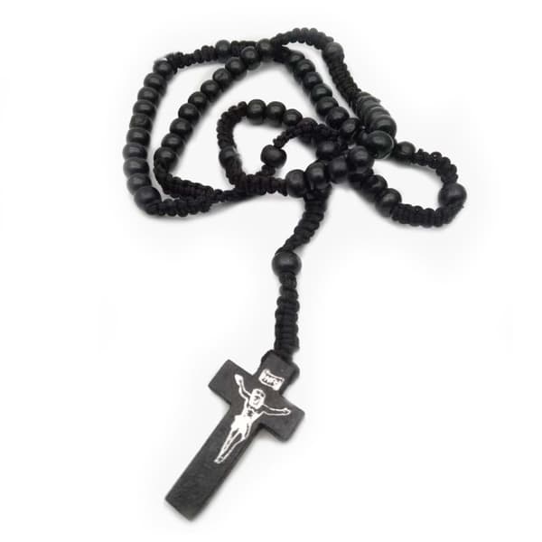 Långt Svart Halsband Radband av Trä 8mm Träkulor