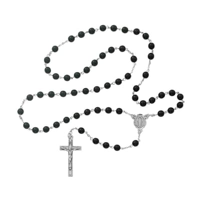 Långt Svart Halsband Radband 8mm Svarta Glaspärlor