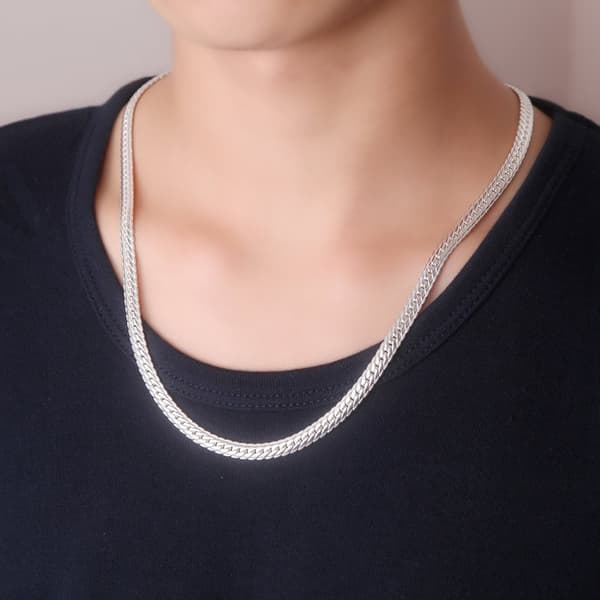Halsband Tjock Kedja Länk Silver Vitguldpläterad 66cm