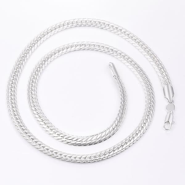 Halsband Tjock Kedja Länk Silver Vitguldpläterad 66cm