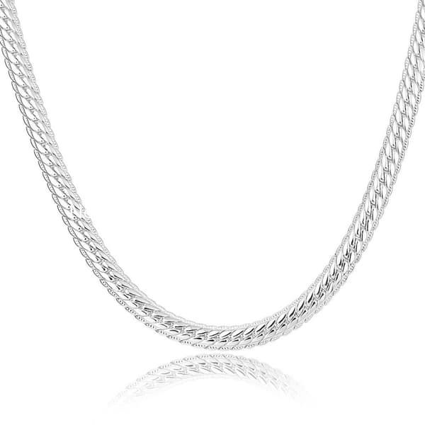 Halsband Tjock Kedja Länk Silver Vitguldpläterad 66cm