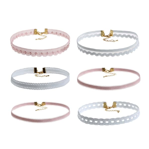 6-pack Trendiga Choker Halsband Tyg Rosa Vit