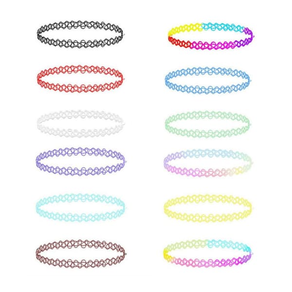 12-pack trendy fargerik choker halskjede strekk blonder blonder