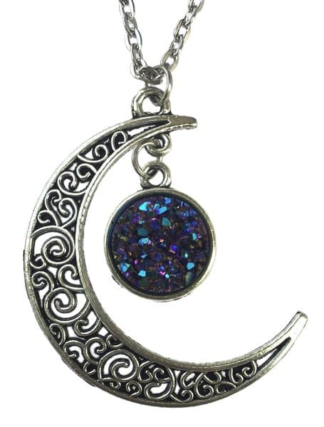 Halsband Måne Halvmåne Mörkblå/Lila Pagan Wicca Crescent