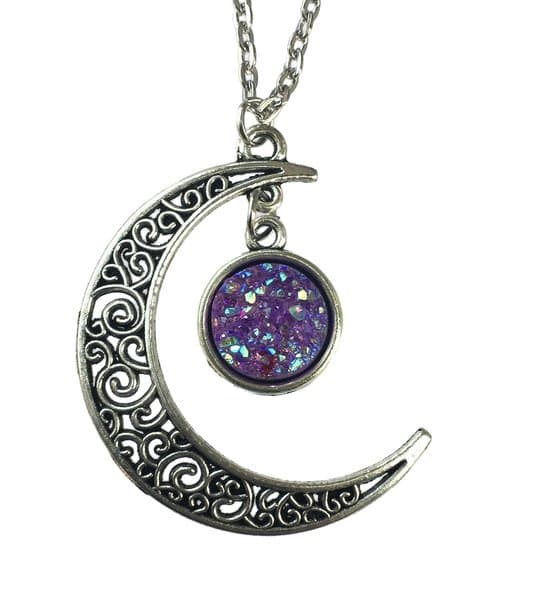 Halsband Måne Halvmåne LILA Glitter Pagan Wicca Crescent Moon