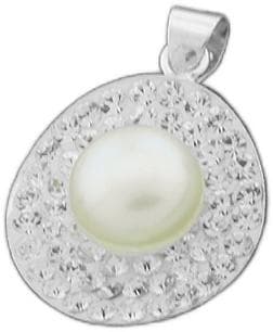 925 Sterling Silver Halsband prydd med CZ o äkta pärla