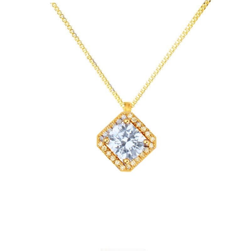 Halsband med hänge med syntetiska diamanter - kvadrat - guld
