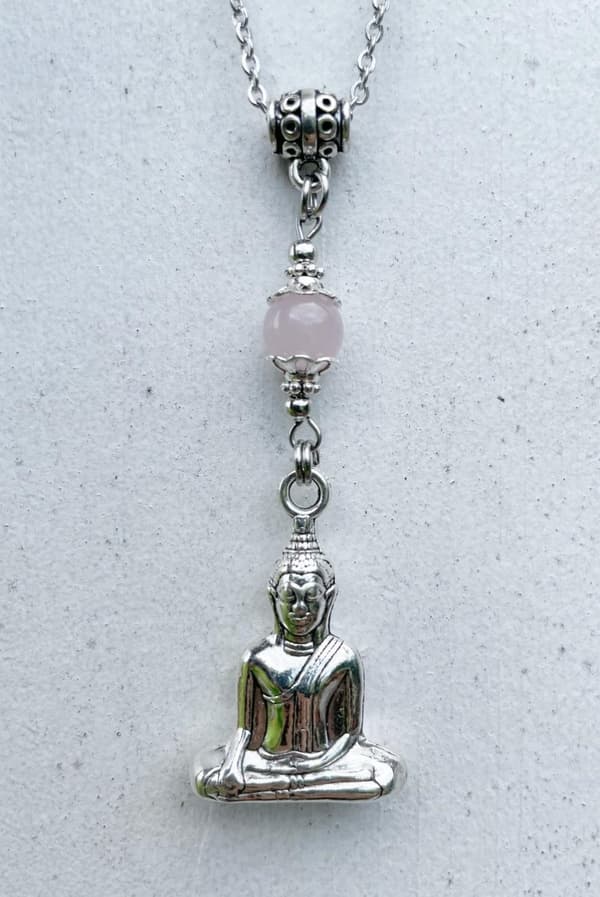 Halsband Buddha Symbol Rosenkvars Buddhism Yoga Meditation Rostfri kedja