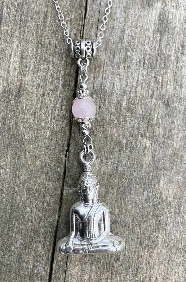 Halsband Buddha Symbol Rosenkvars Buddhism Yoga Meditation Rostfri kedja