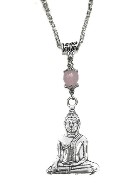 Halsband Buddha Symbol Rosenkvars Buddhism Yoga Meditation Rostfri kedja