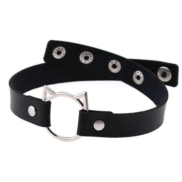 Choker O-ring KATT Cat Kitty Ear Svart PU-Läder Kawaii Anime