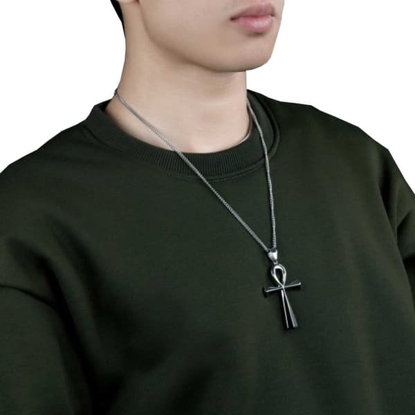 Egyptiskt Kors Halsband med Kedja Svart Gunmetal