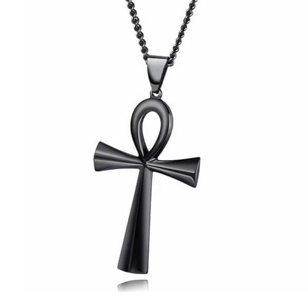 Egyptiskt Kors Halsband med Kedja Svart Gunmetal