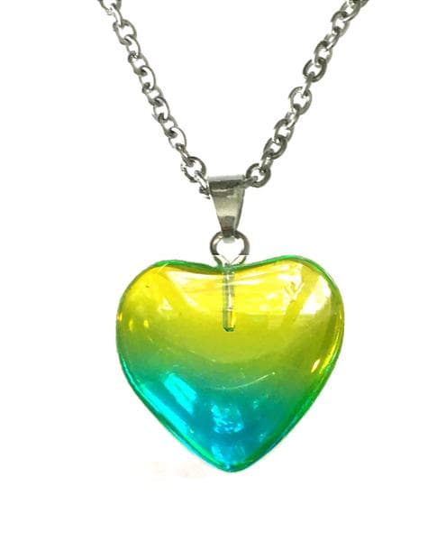 Necklace - Heart - Yellow/Green - Glass - Stainless