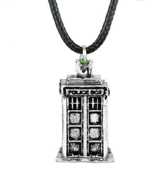 Necklace - Tardis - Silver - Green - Cord