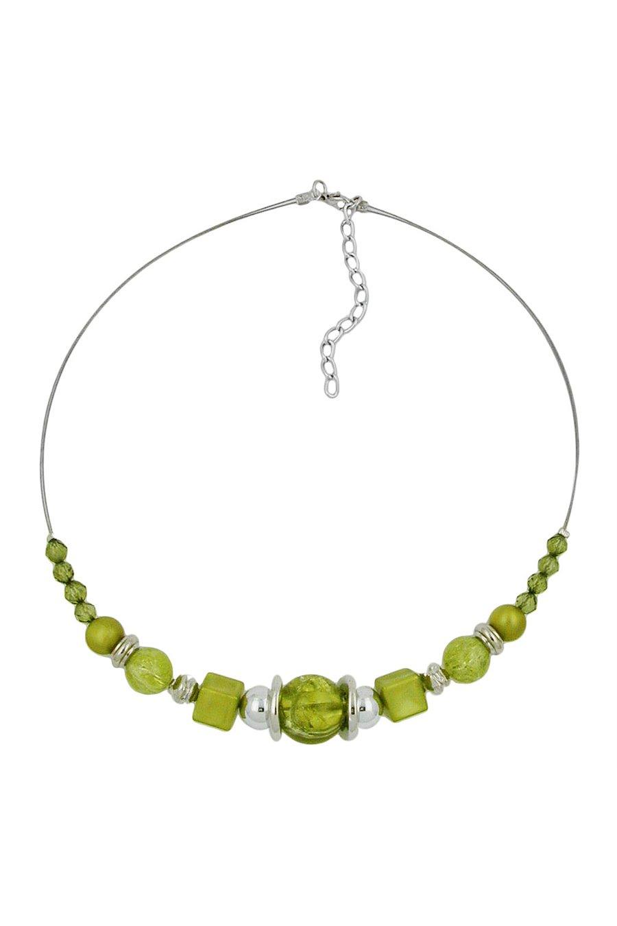 HALSBAND LJUSGRÖNA PÄRLOR KROMFÄRGAD