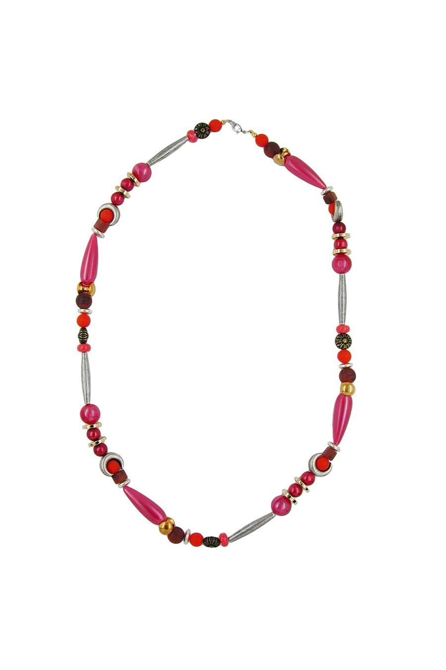 NECKLACE BEADS SILK-RED-BROWN 63CM