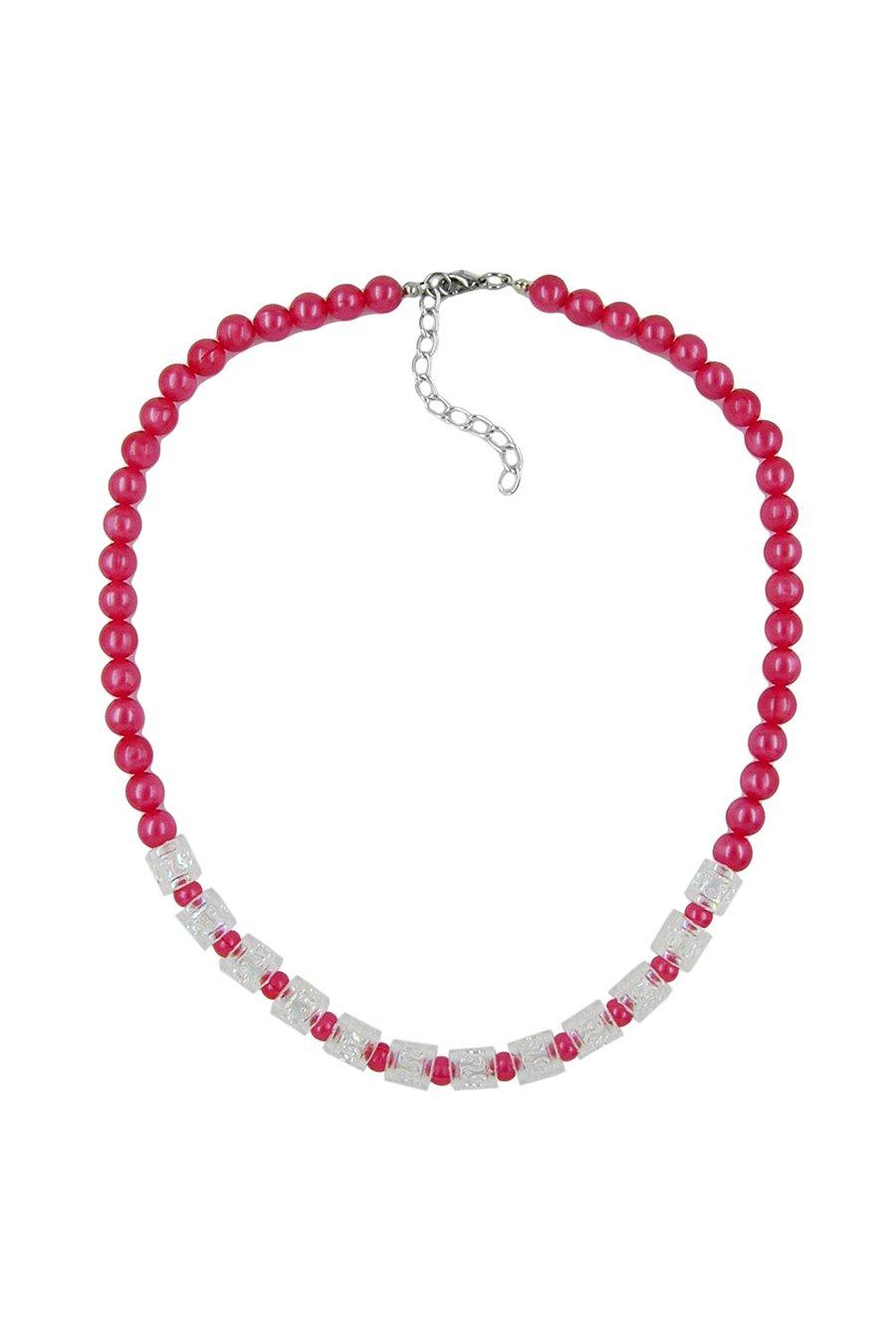 NECKLACE BEADS RED-TRANSPARENT 45CM