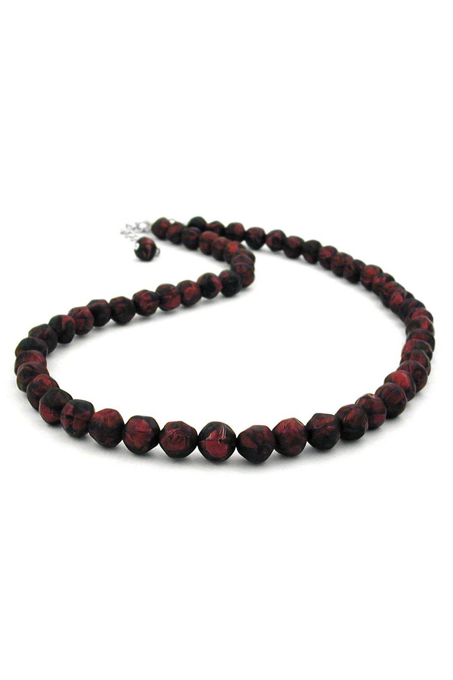 NECKLACE BAROQUE BEADS 8MM RED-BLACK 55CM