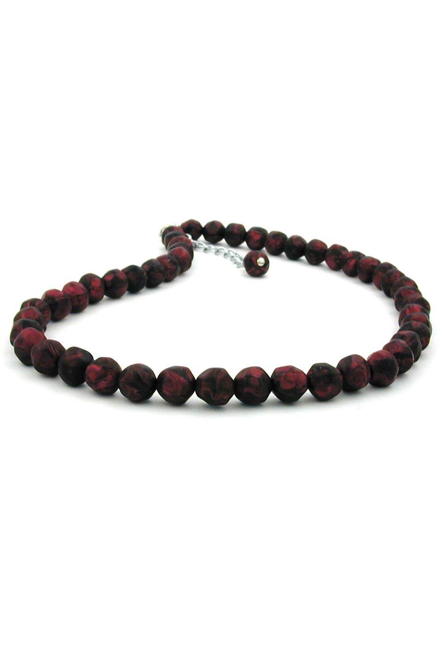 NECKLACE BAROQUE BEADS 8MM RED-BLACK 45CM