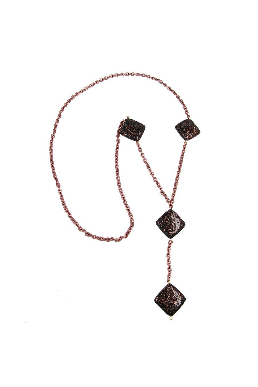NECKLACE SQUARE BLACK-COPPER-TONE 100CM