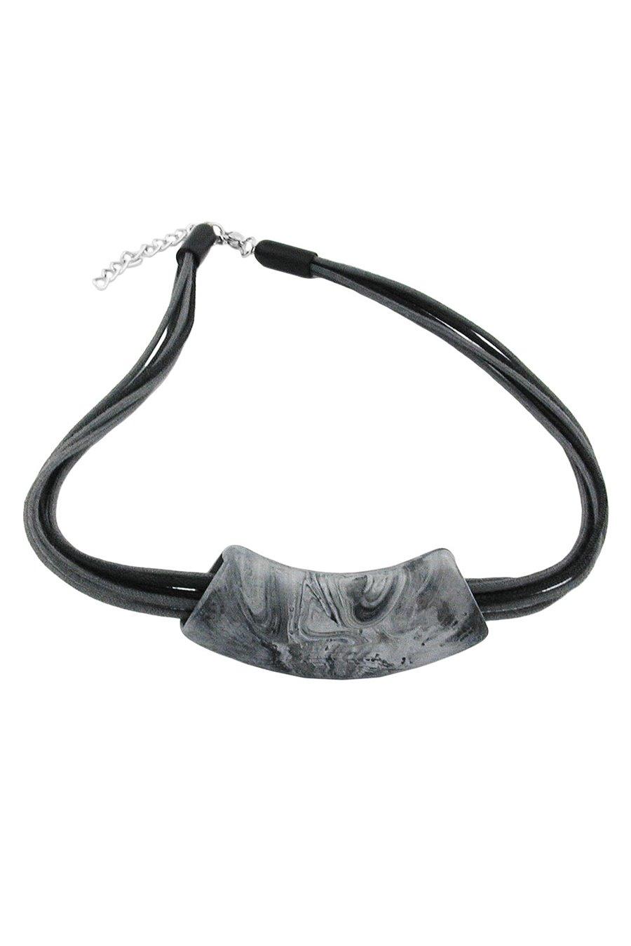 HALSBAND RÖR PLAT SILVER & SVART 50CM