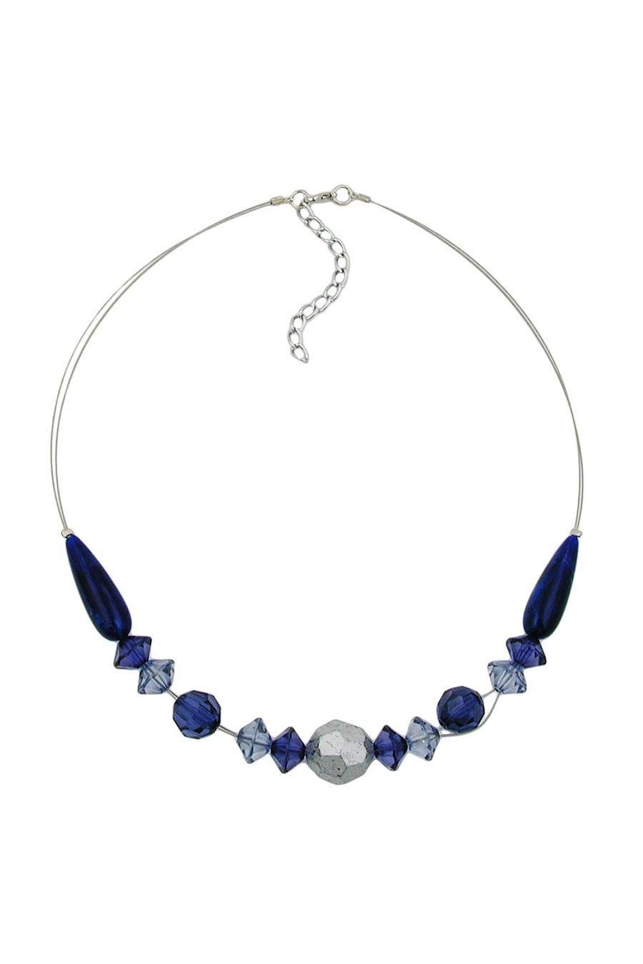 HALSBAND BLÅ OCH SILVERFÄRGADE PÄRLOR 45CM
