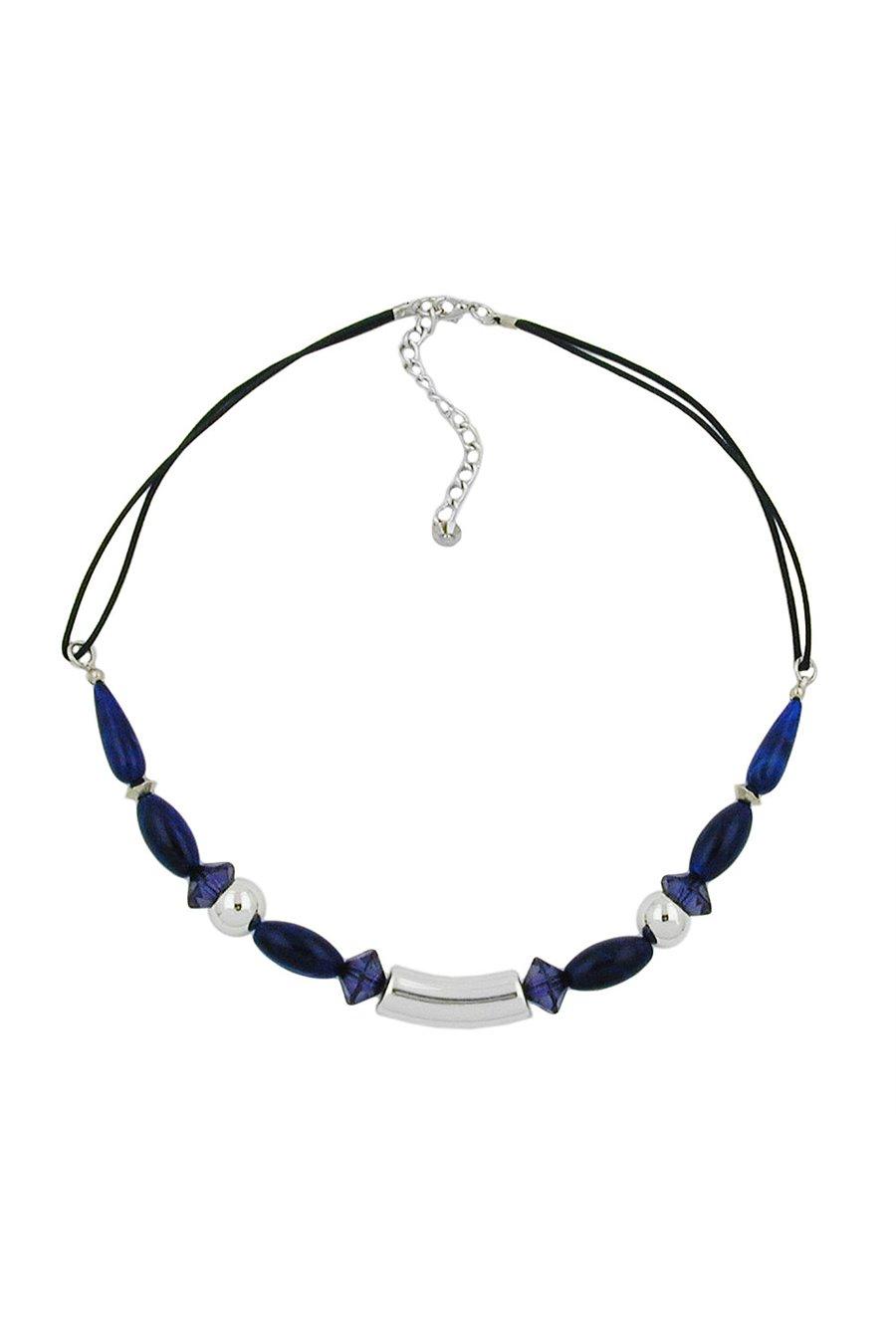 NECKLACE SILVER COLOURED TUBE BEAD BLUE BEADS