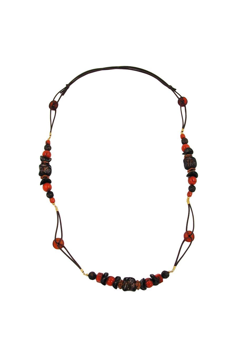 NECKLACE STONE BEAD RED-BROWN 100CM