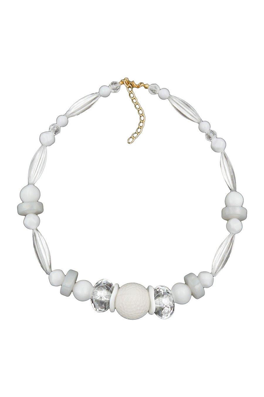 NECKLACE HONEYCOMB BEAD WHITE BEADS WHITE & TRANSPARENT