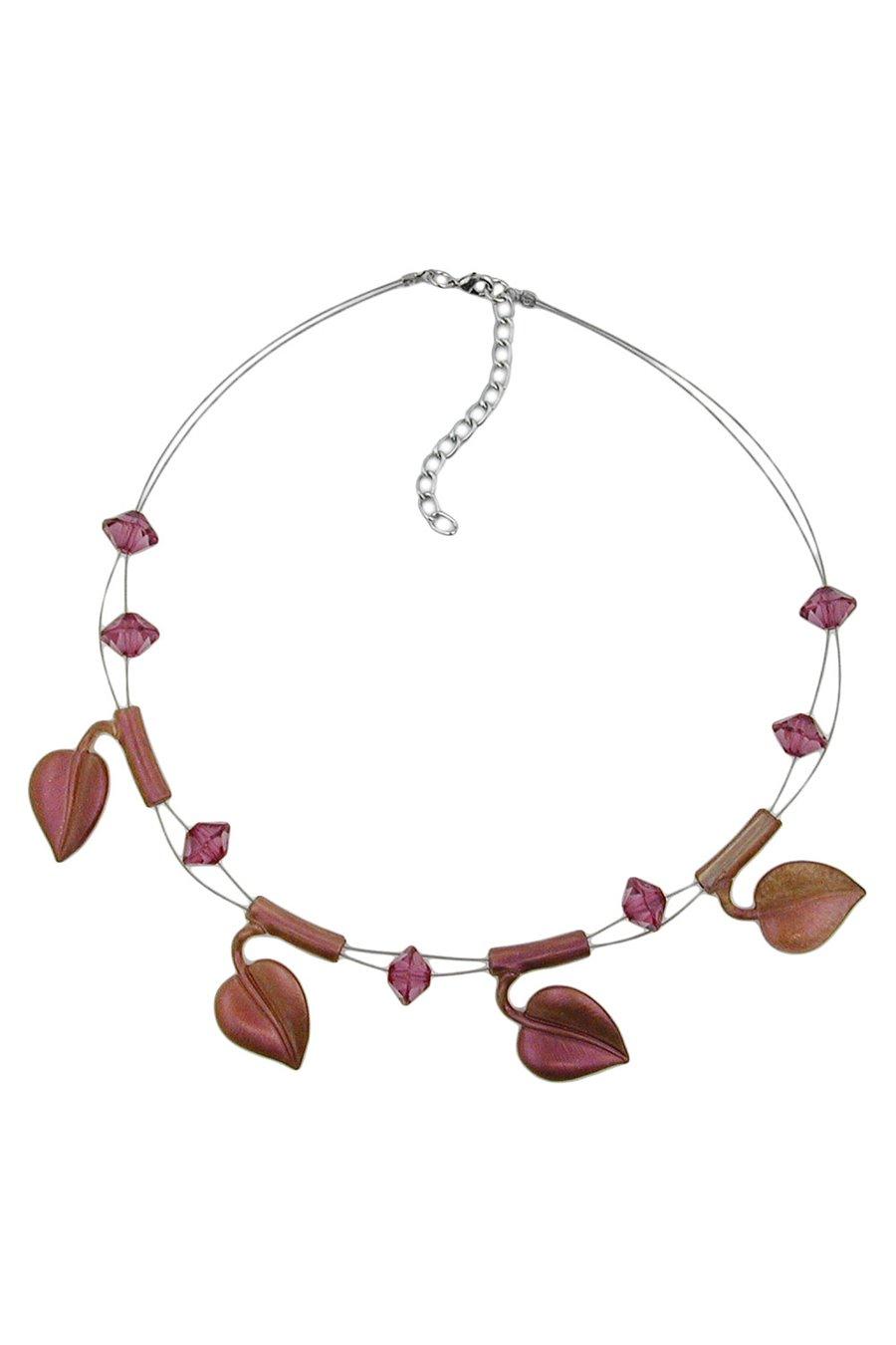 HALSBAND LEAF PÄRLOR LILA-FÄRGAD PÅ BELAGD FLEXIBEL STÅD 44CM