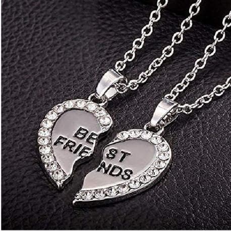 Halskæde Friendship Heart graveret Rhinestone