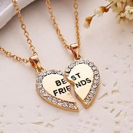 Halskæde Friendship Heart graveret Rhinestone