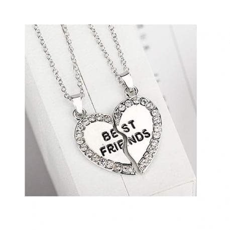 Halskæde Friendship Heart graveret Rhinestone