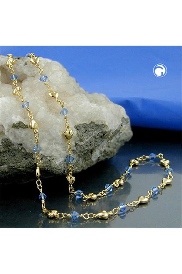 Necklace 5mm Fantasy Chain Hearts And Blue Glass Beads Gold-Plated Amd 42cm - GL230036-42