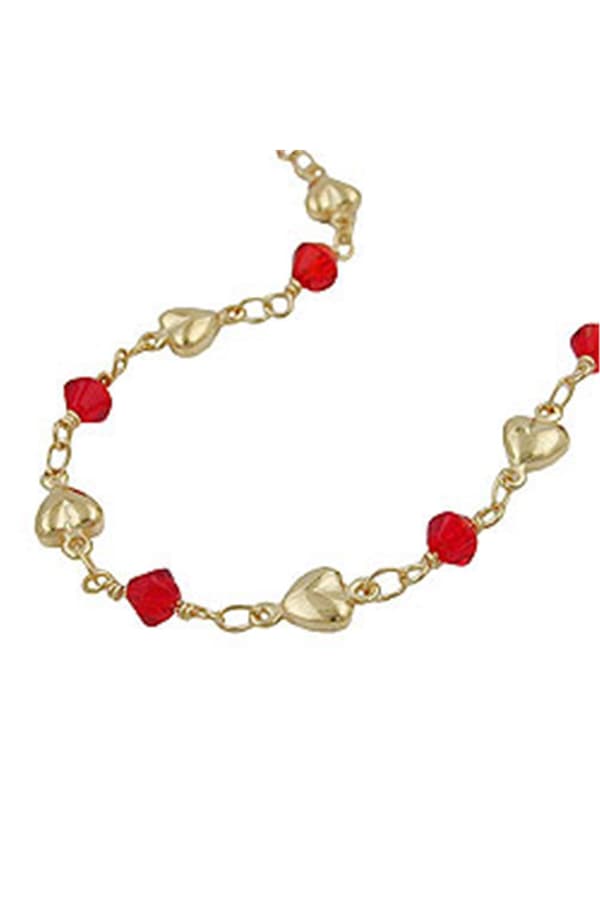Necklace 5mm Fantasy Chain Hearts And Red Glass Beads Gold-Plated Amd 42cm - GL230035-42