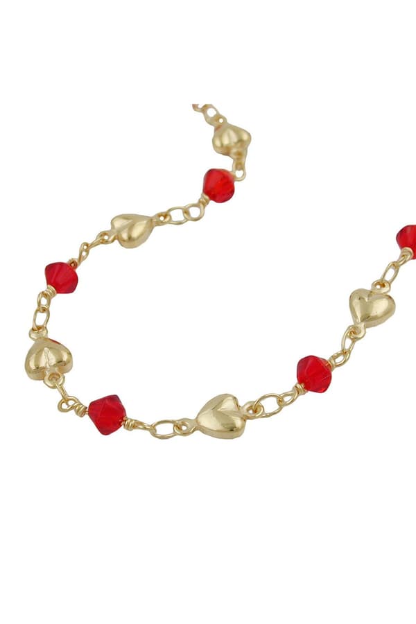 Necklace 5mm Fantasy Chain Hearts And Red Glass Beads Gold-Plated Amd 42cm - GL230035-42