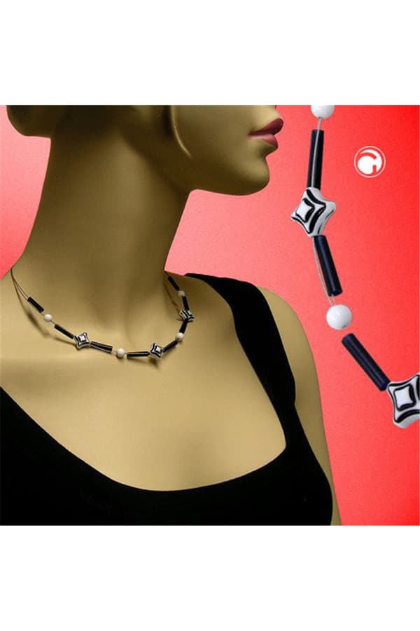 Necklace Cube Beads Black White - GL07439
