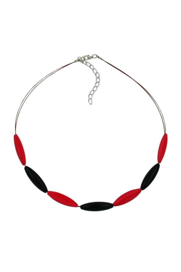 Necklace Red And Black Olive Shaped Beads - GL00504