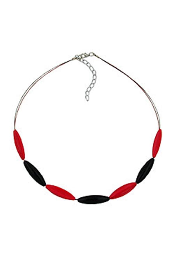 Necklace Red And Black Olive Shaped Beads - GL00504