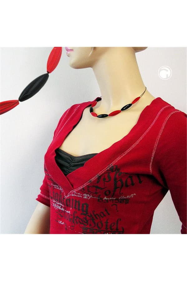 Necklace Red And Black Olive Shaped Beads - GL00504